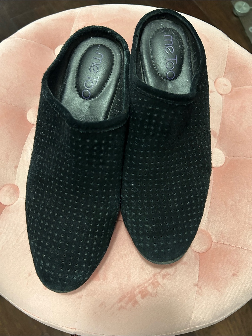 me too Black Textured Suede Slip-On Mules